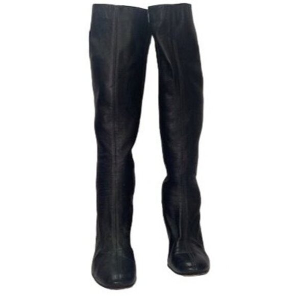 Vintage Amano Bootier Women's Black Leather Knee-High Go Go Boots With Heels - Picture 4 of 13